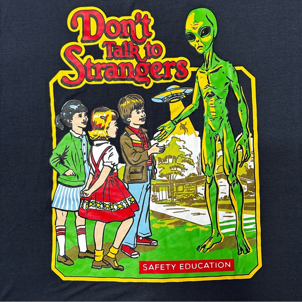 Romwe Don’t Talk To Strangers Alien Graphic 1/4 Sleeve T-Shirt Black Unisex S - Picture 3 of 9